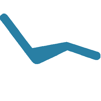 The image shows a stylized graphic of a lounge chair with a reclining position, featuring a blue seat and backrest, set against a dark background.